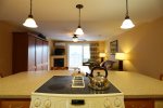 Kitchen Island Opens to Living Room at Pollard Brook
